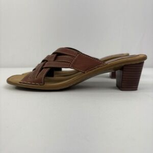 White Mt Women's Aruba Brown Leather Woven Strappy Block Heel Mule Sandals 9.5